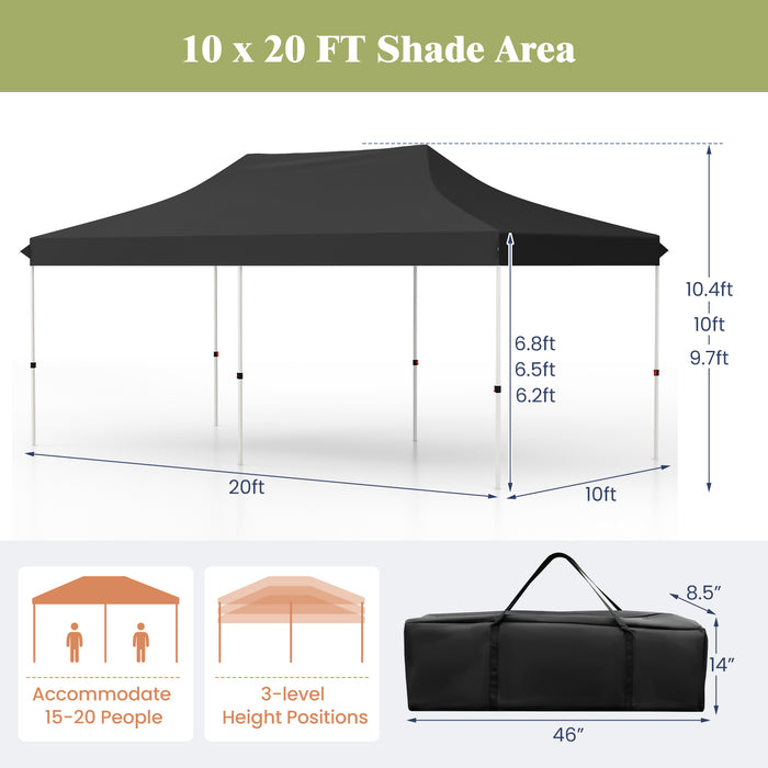 10 x 20 FT Pop-up Canopy Tent with Carrying Bag-Black