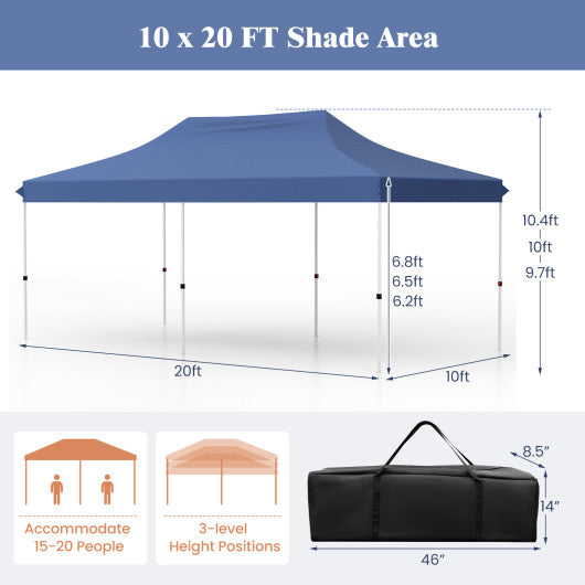 10 x 20 FT Pop-up Canopy Tent with Carrying Bag-Blue