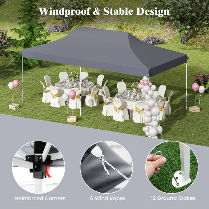 10 x 20 FT Pop-up Canopy Tent with Carrying Bag-Gray