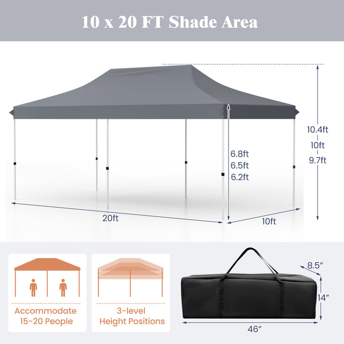 10 x 20 FT Pop-up Canopy Tent with Carrying Bag-Gray