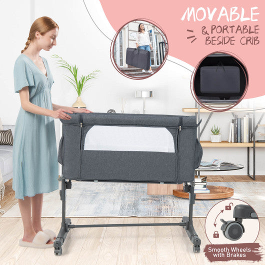 Portable Baby Bedside Bassinet with 5-level Adjustable Heights and Travel Bag-Gray