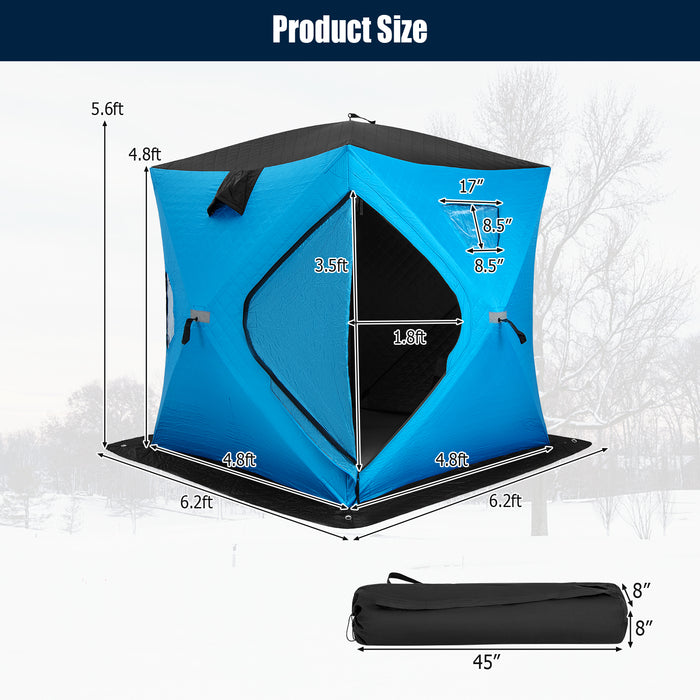 Portable 2 Person Ice Shanty with Cotton Padded Walls-Blue