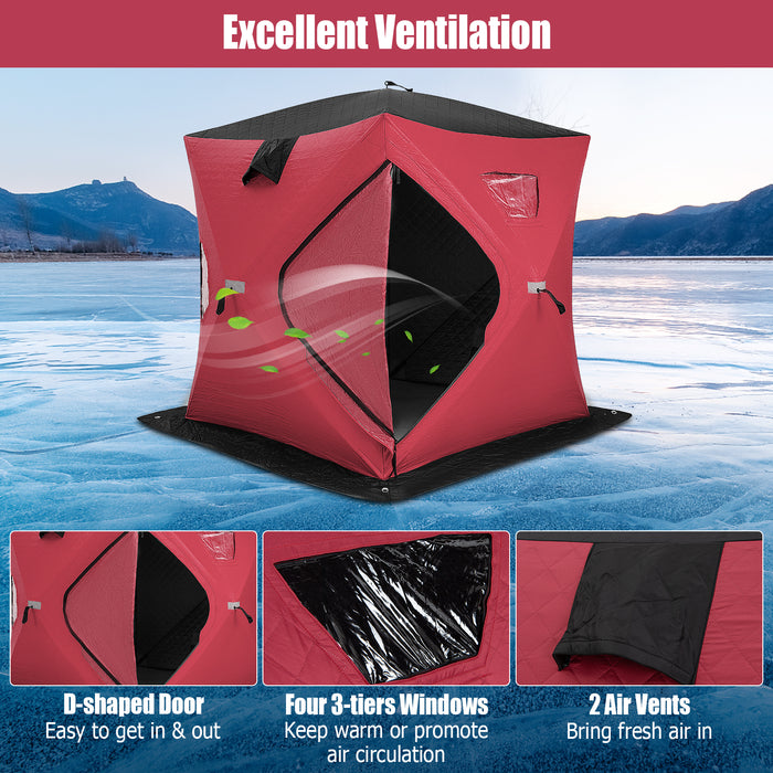 Portable 2 Person Ice Shanty with Cotton Padded Walls-Red