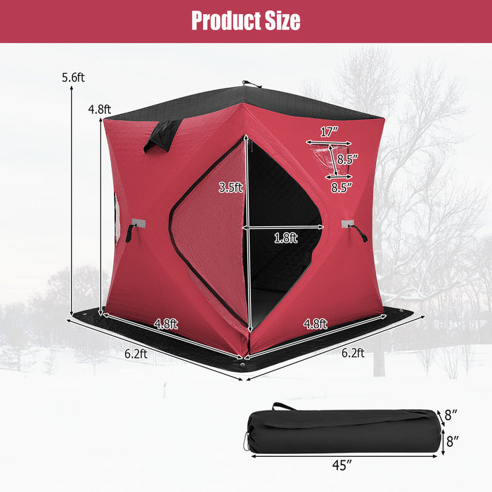 Portable 2 Person Ice Shanty with Cotton Padded Walls-Red