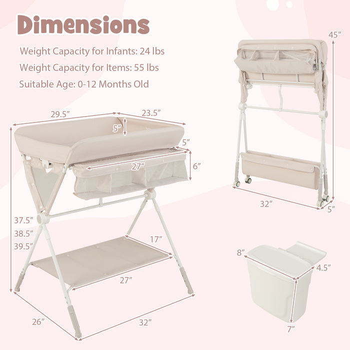 Portable Baby Changing Table with 3-Level Adjustable Height-Beige