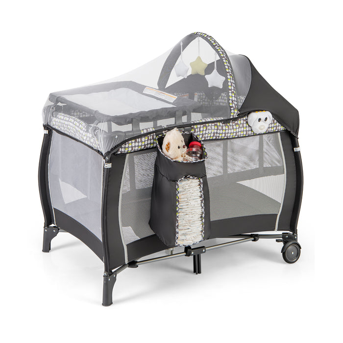 Portable Baby Nursery Center 4-in-1 Portable Travel Crib-Light Gray