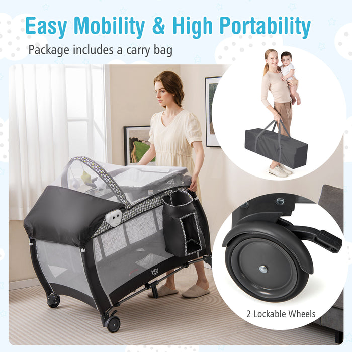 Portable Baby Nursery Center 4-in-1 Portable Travel Crib-Light Gray