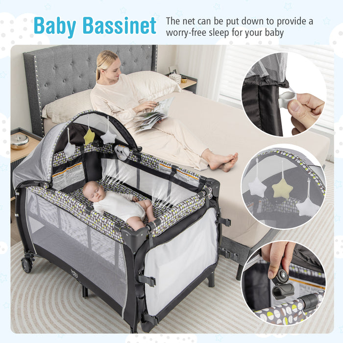 Portable Baby Nursery Center 4-in-1 Portable Travel Crib-Light Gray