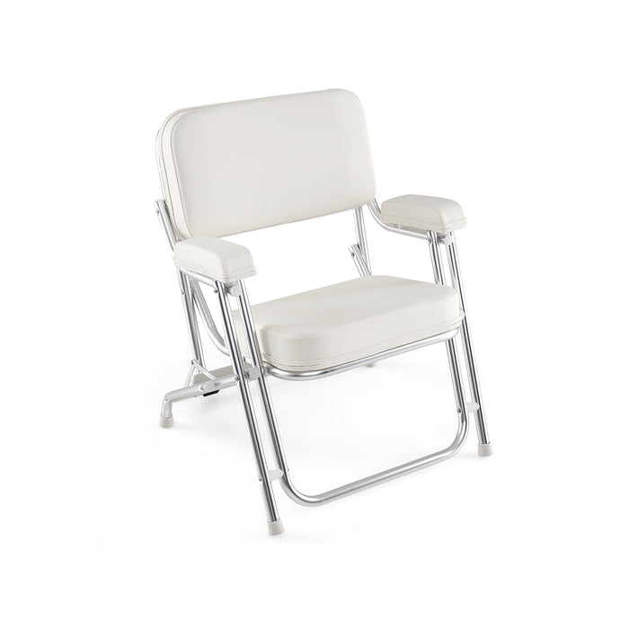 Portable Aluminum Boat Deck Beach Chair with Cushioned Seat-White