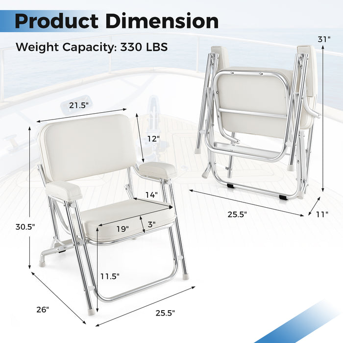 Portable Aluminum Boat Deck Beach Chair with Cushioned Seat-White