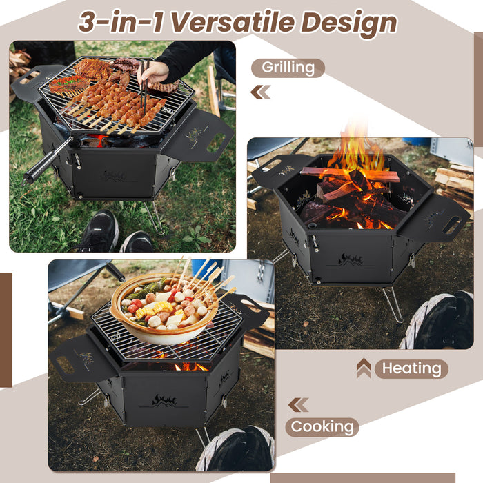 Portable Charcoal Grill Stove Rotatable with Foldable Body and Legs with Handles