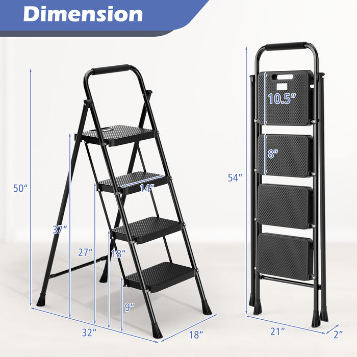 Portable Folding 4 Step Ladder Stool for Adults with Wide Anti-Slip Pedal-Black