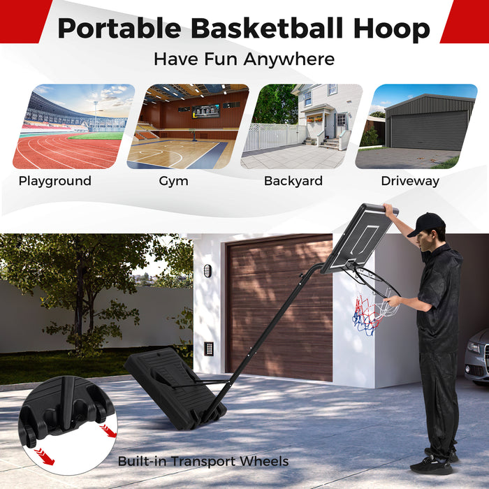 Portable Outdoor Basketball Hoop 6.9-8.5 FT Adjustable with Fillable Base Shatterproof PC Backboard