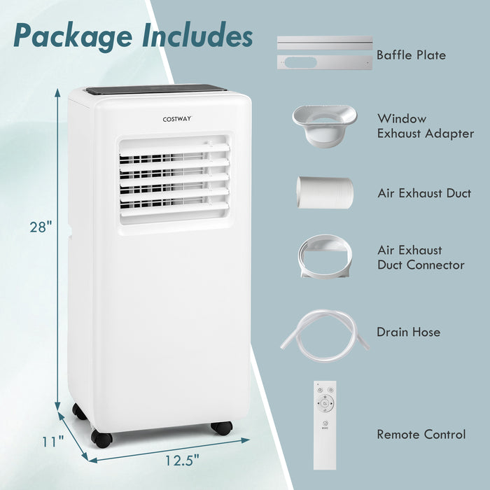 8000 BTU Portable Air Conditioner with Remote Control and LED Digital Display-White