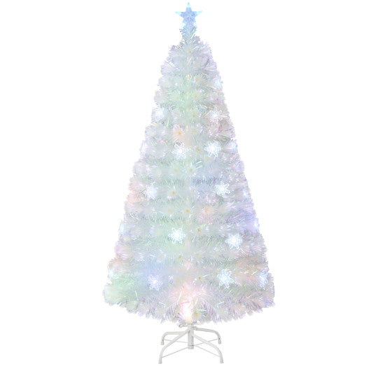 5/6/7 Feet Pre-Lit White Artificial Christmas Tree with Iridescent Leaves-5 Feet