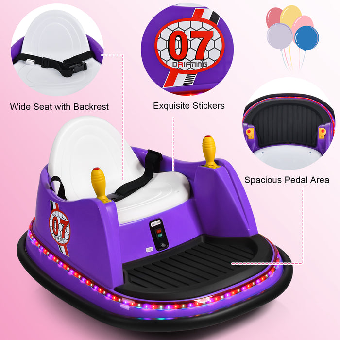 12V Electric Kids Ride On Bumper Car with Flashing Lights for Toddlers-Purple