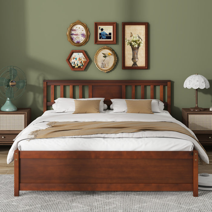 Wooden Platform Bed with Headboard and Slat Support-Queen Size