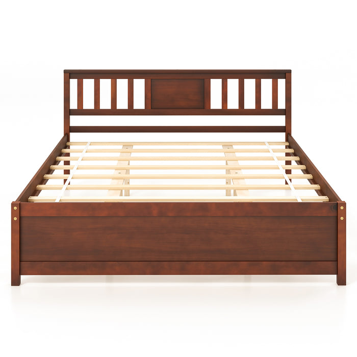 Wooden Platform Bed with Headboard and Slat Support-Queen Size