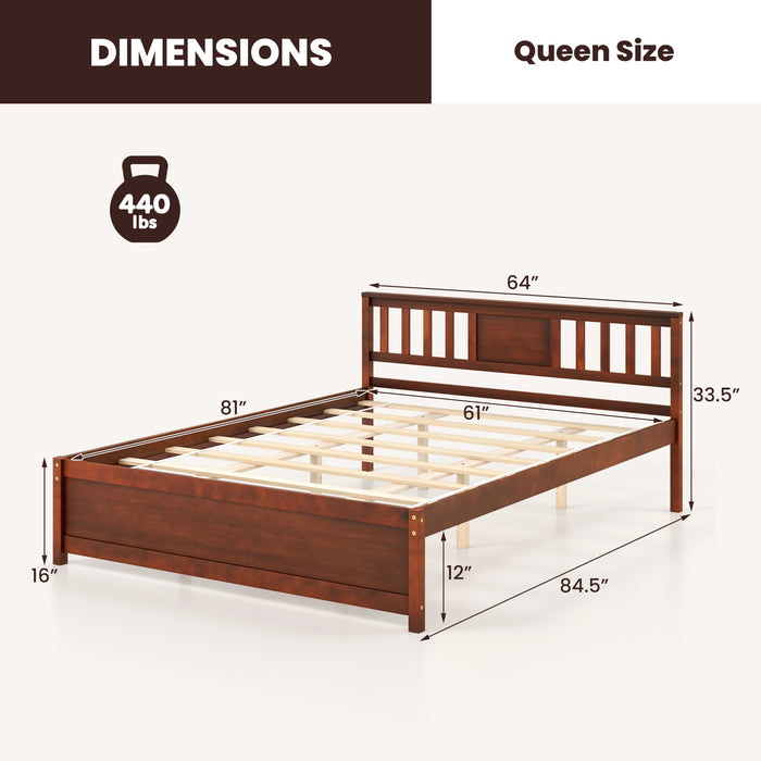 Wooden Platform Bed with Headboard and Slat Support-Queen Size