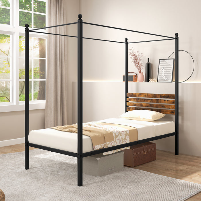 Queen Size Canopy Bed Frame with Under Bed Storage-Twin Size