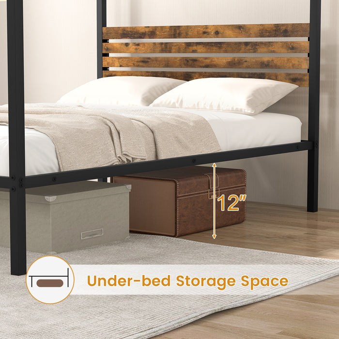 Queen Size Canopy Bed Frame with Under Bed Storage-Full Size