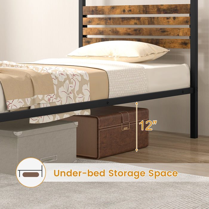 Queen Size Canopy Bed Frame with Under Bed Storage-Twin Size