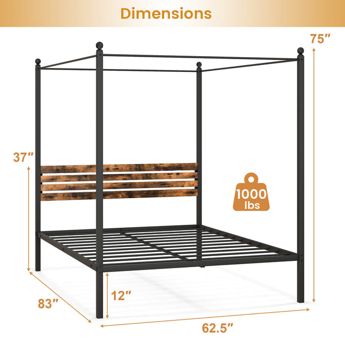 Queen Size Canopy Bed Frame with Under Bed Storage-Queen Size