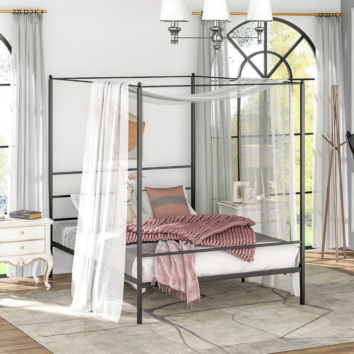 Twin/Full/Queen Size Metal Canopy Bed Frame with Slat Support-Queen Size