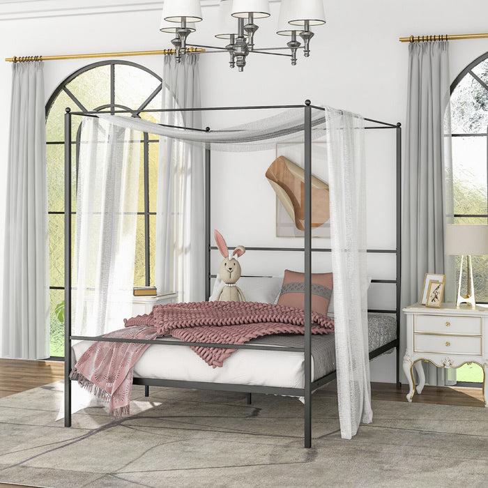 Twin/Full/Queen Size Metal Canopy Bed Frame with Slat Support-Queen Size