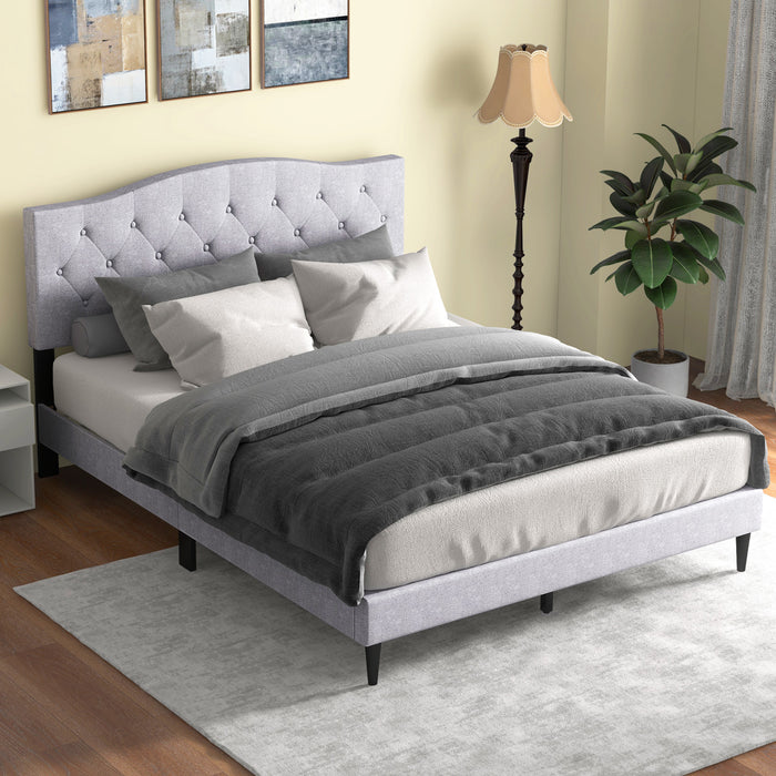 Queen Size Upholstered Platform Bed with Button Tufted Headboard-Queen Size