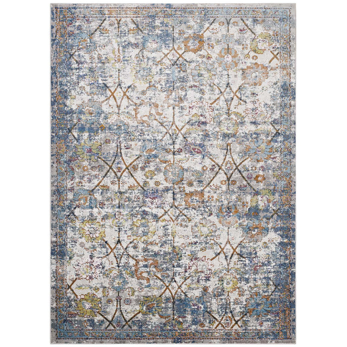 Minu Distressed Floral Lattice 8x10 Area Rug