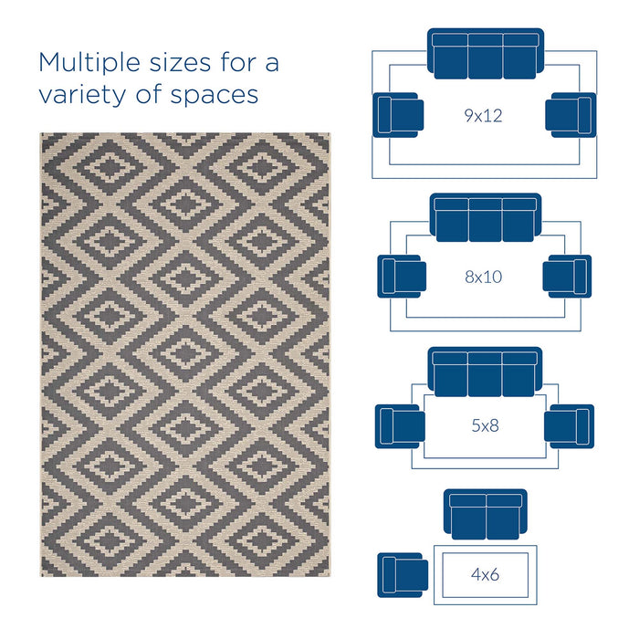 Jagged Geometric Diamond Trellis 9x12 Indoor and Outdoor Area Rug