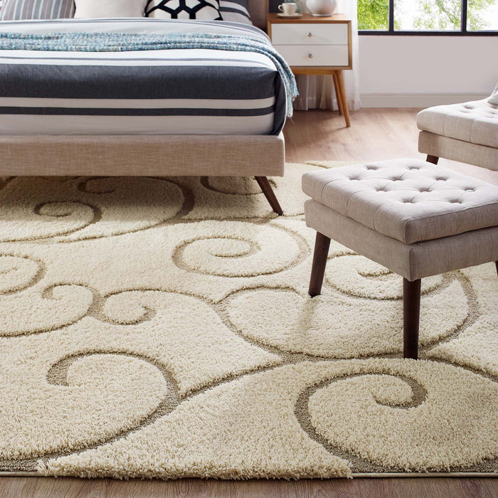 Jubilant Burgeon Scrolling Vine 5x8 Shag Area Rug