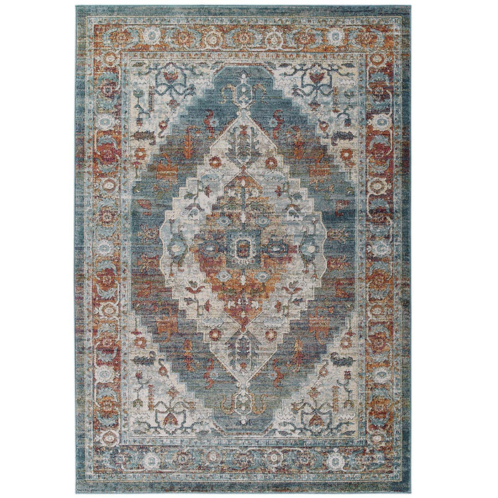 Tribute Camellia Distressed Vintage Floral Vintage Medallion 8x10 Area Rug