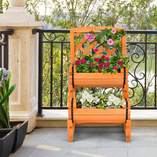 2-Tier Raised Garden Bed with 2 Cylindrical Planter Boxes and Trellis-Orange