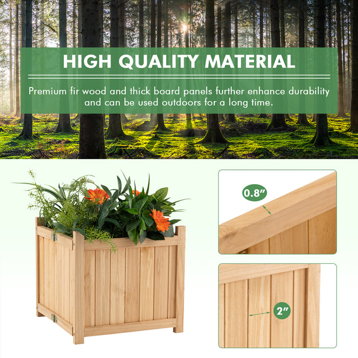 Folding Square Fir Wood Raised Garden Bed with Removable Bottom