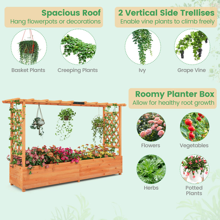 Raised Garden Bed with Side Trellis Hanging Roof and Planter Box-Orange