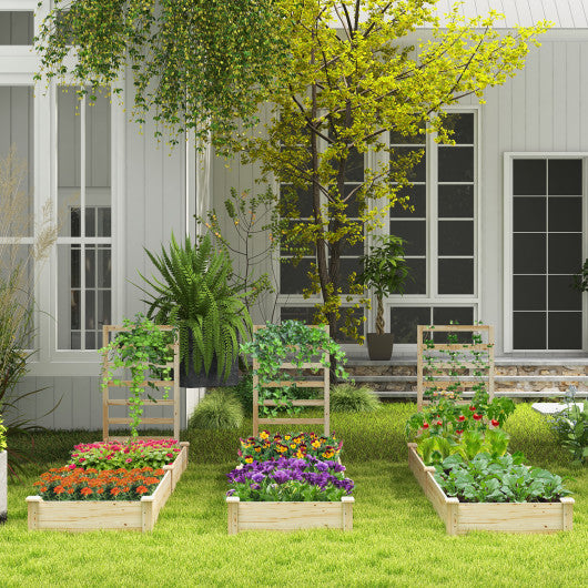 Raised Garden Bed with Planter Box and Trellis-Natural