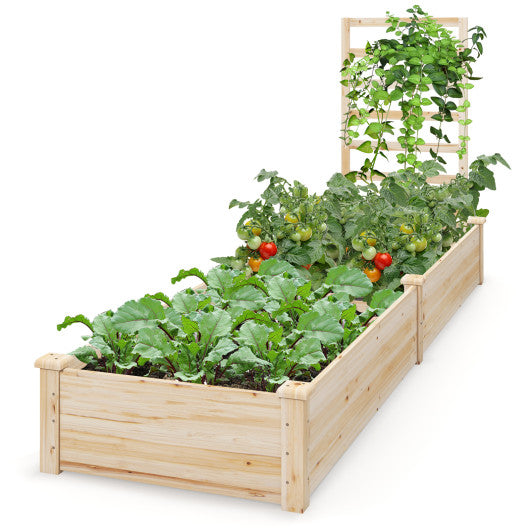 Raised Garden Bed with Planter Box and Trellis-Natural