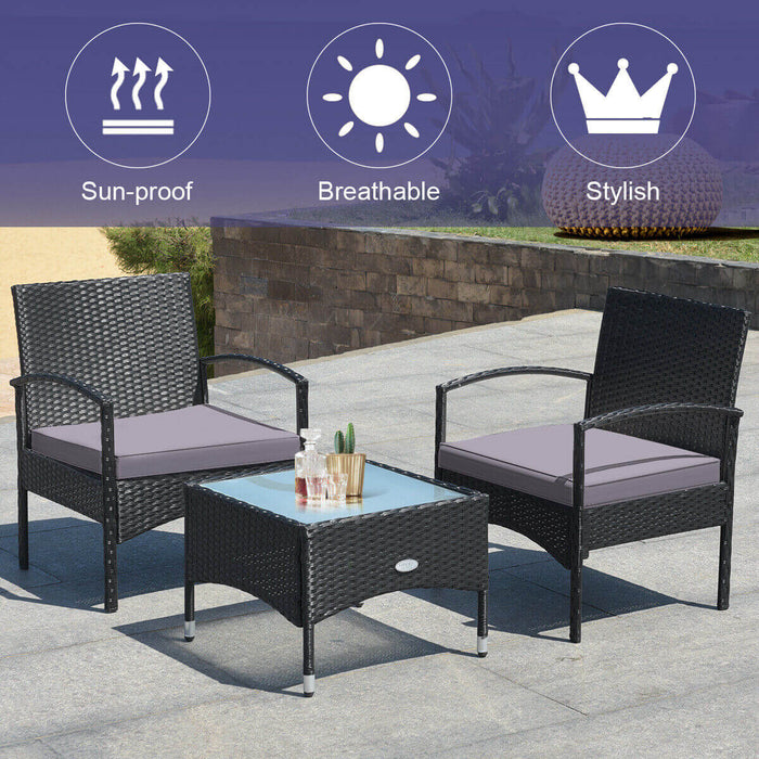 3 Pieces Patio Wicker Rattan Furniture Set with Cushion for Lawn Backyard-Gray