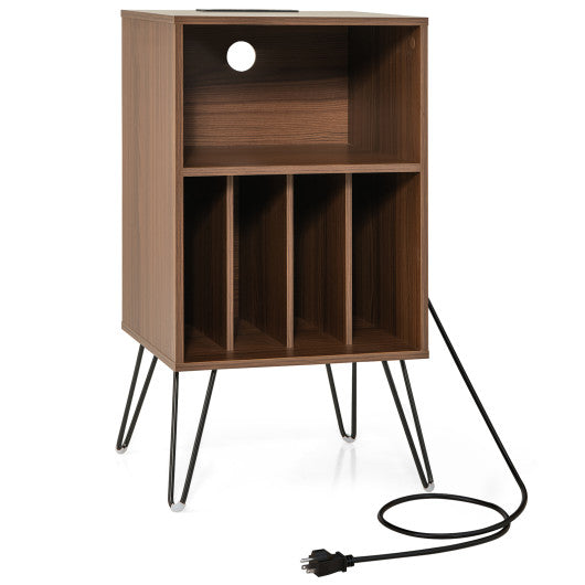 Record Player Stand with Charging Station for Living Room Bedroom-Walnut