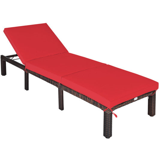 Outdoor Rattan Adjustable Cushioned Chaise-Red