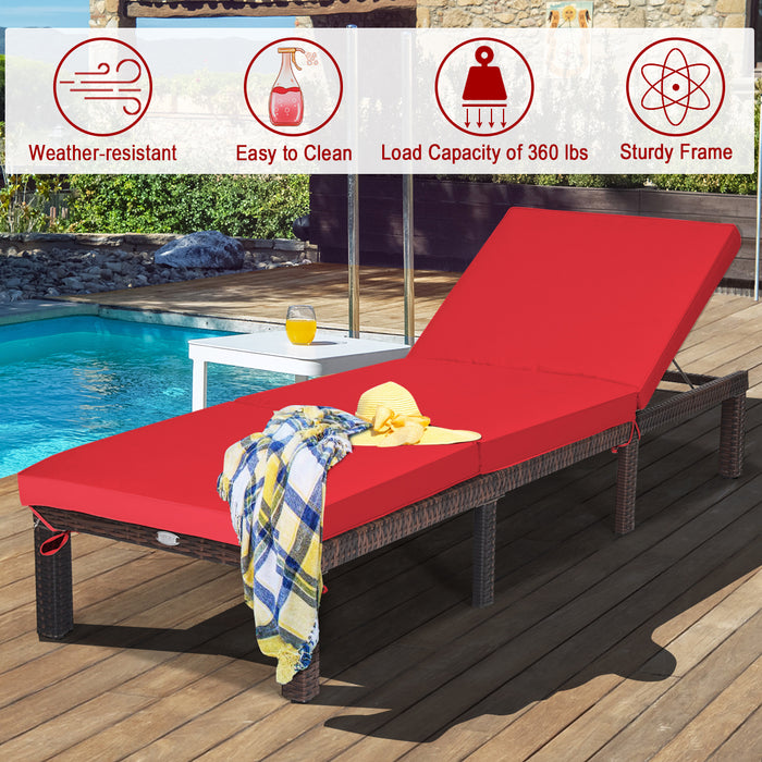 Outdoor Rattan Adjustable Cushioned Chaise-Red