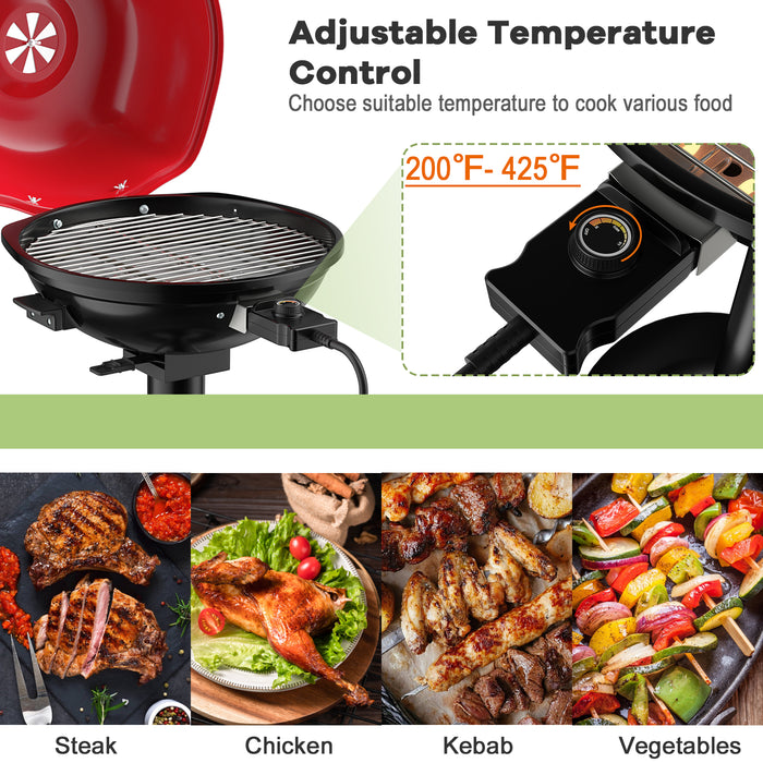 1600W Portable Electric BBQ Grill with Removable Non-Stick Rack-Black & Red