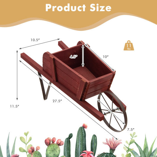 Wooden Wagon Planter with 9 Magnetic Accessories for Garden Yard-Red