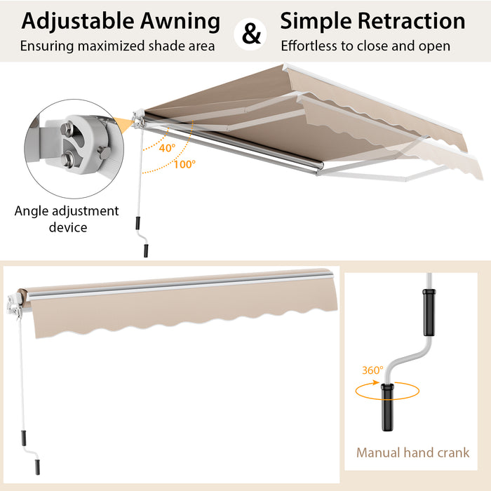 12 x 10 Feet Patio Retractable Awning Aluminum Sunshade Shelter-Beige