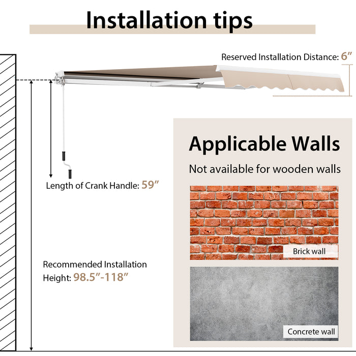 Outdoor Manual Retractable Awning Cover Shelter Patio Sun Shade-Beige