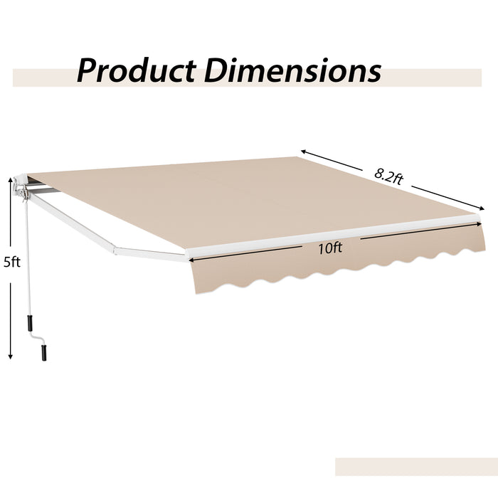 Outdoor Manual Retractable Awning Cover Shelter Patio Sun Shade-Beige