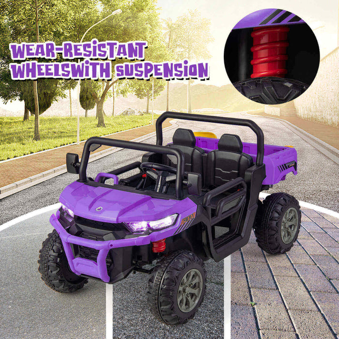 12V Kids Ride On Truck Car with Remote Control and 2 Seaters-Purple