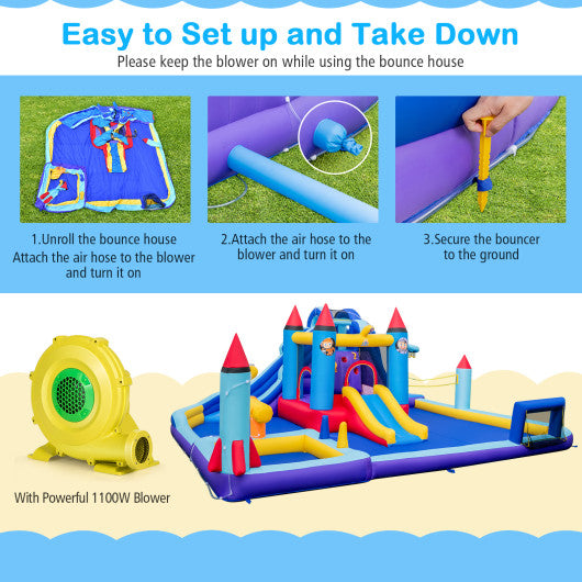 Rocket Theme Inflatable Water Slide Park with 1100W Blower